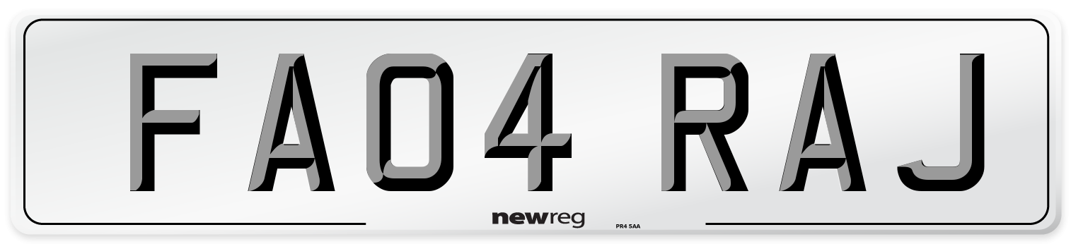 FA04 RAJ Number Plate from New Reg